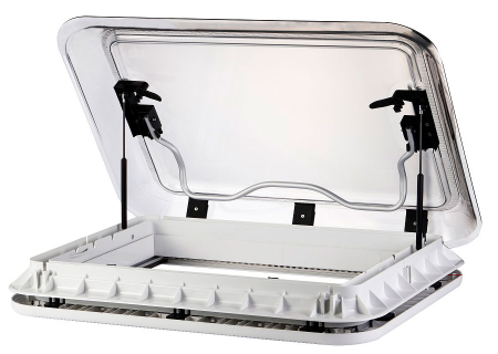 Trape si MaxxFan - Trapă de acoperiș cu geam termopan, iluminare, plasă de insecte și jaluzele opace, standard 700×500