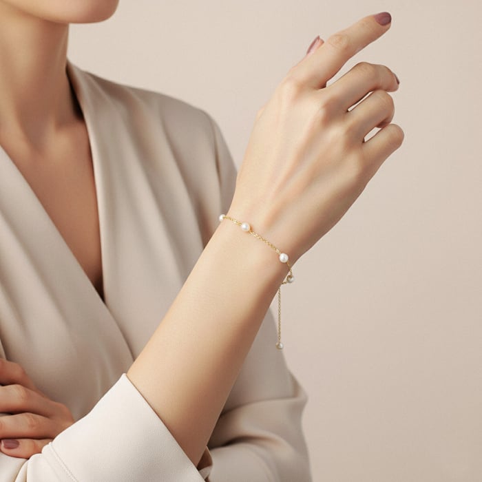 Brățară din argint cu perle naturale Pearl Chain Gold [3]