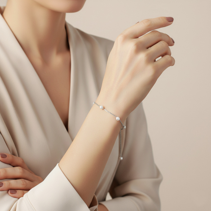 Brățară din argint cu perle naturale Pearl Chain Silver [3]