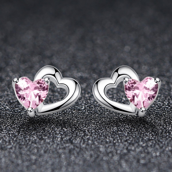 Cercei din argint Pink Heart [2]