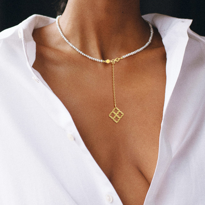 Set colier cu perle naturale mici și cercei din argint Cairo [3]