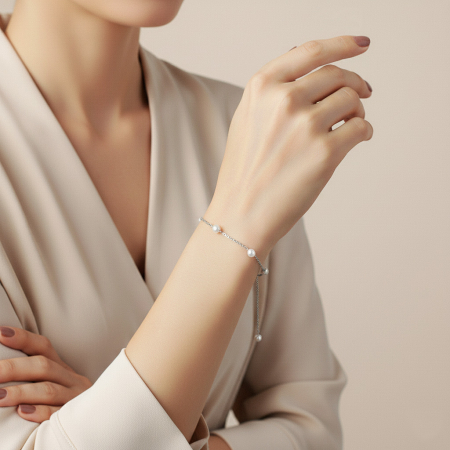 Brățară din argint cu perle naturale Pearl Chain Silver [2]