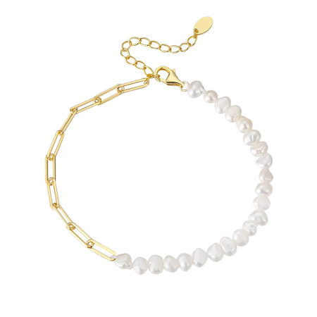 Brățări - Brățară din argint și perle naturale Pearl Paperclip