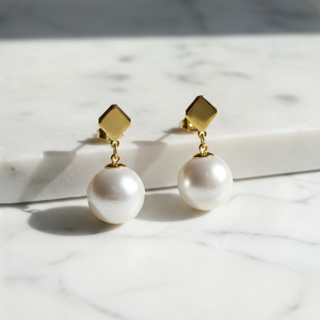 Cercei cu perle naturale rotunde si argint Huge Pearl [2]