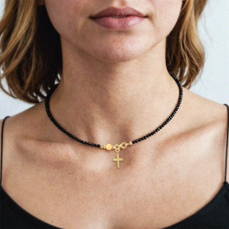 Colier cu pietre naturale Cruce - Onix Negru [1]