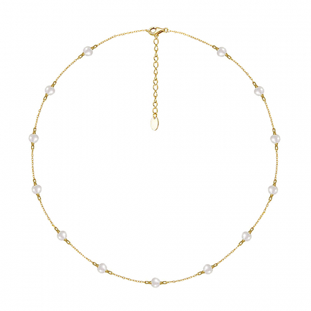 Colier din argint cu perle naturale Pearl Chain Gold