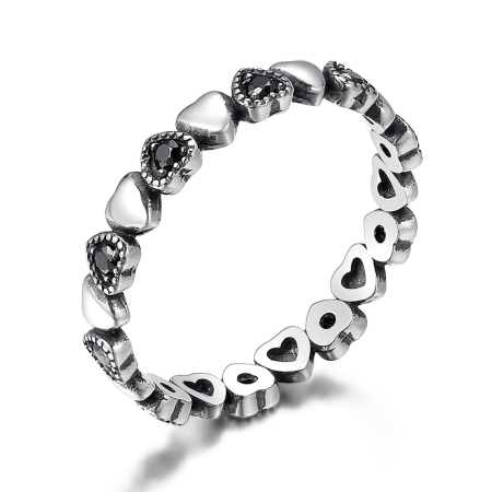 Inele - Inel din argint Black Hearts, 54