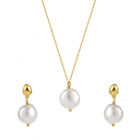Seturi Bijuterii - Set cercei și colier din argint cu perle naturale de cultură Baroque Pearl Drops
