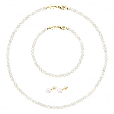 Seturi Bijuterii - Set colier, brățară și cercei cu perle naturale mici Basic Pearl