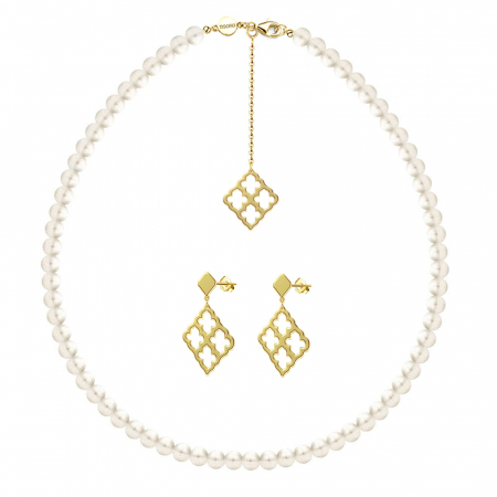Set colier cu perle naturale mari și cercei din argint Cairo