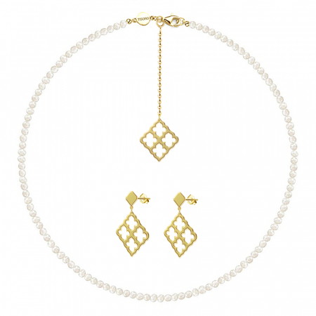Set colier cu perle naturale mici și cercei din argint Cairo