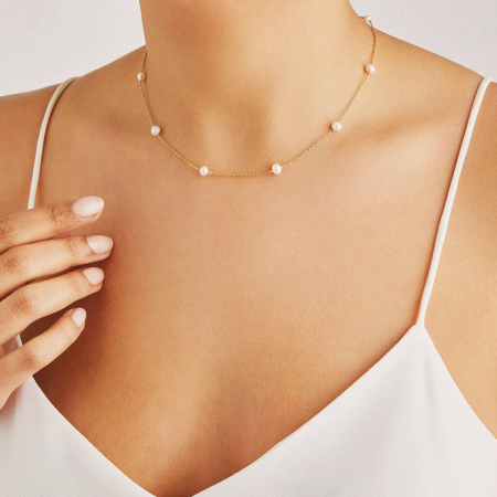 Set colier cu perle naturale Pearl Chain Gold și lanț din argint cu pandantiv Bright Star [2]