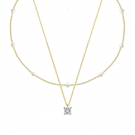 Seturi Bijuterii - Set colier cu perle naturale Pearl Chain Gold și lanț din argint cu pandantiv Ice Cut