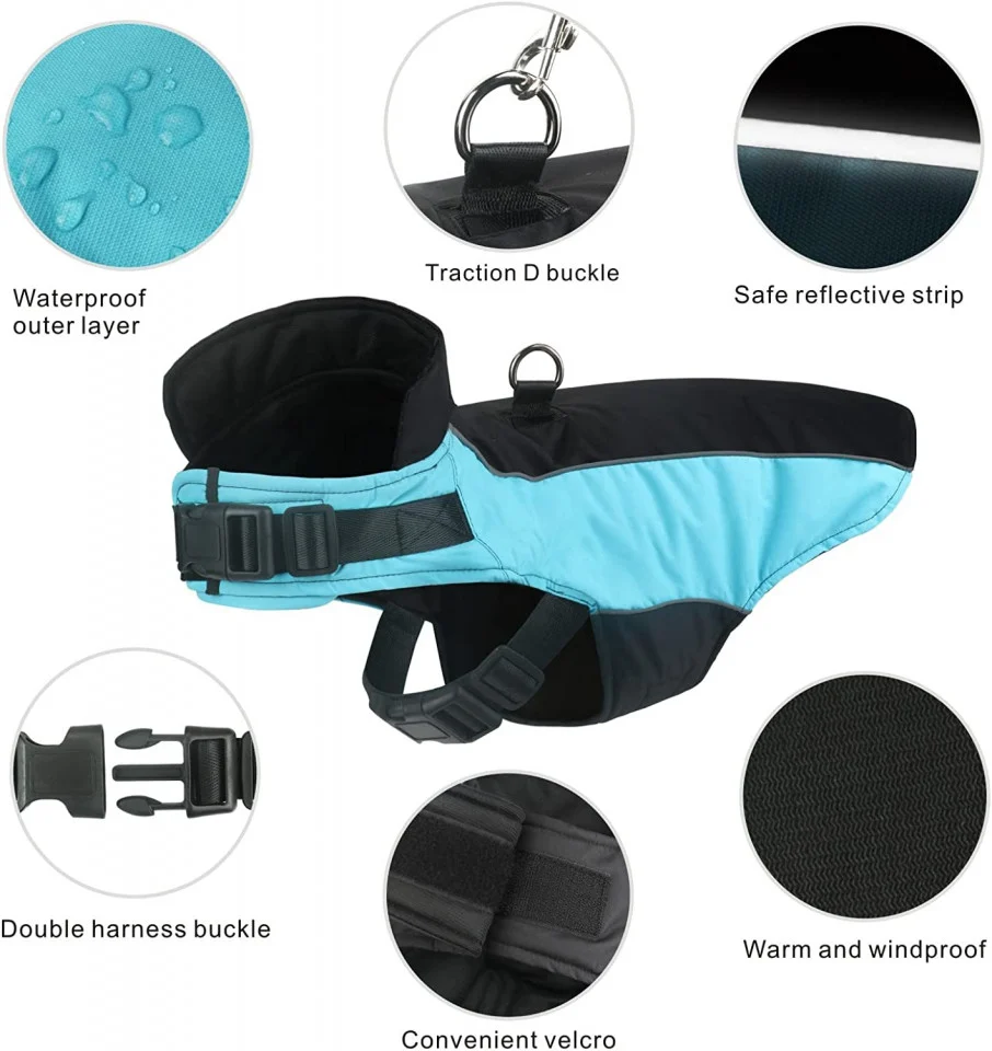 Jacheta Reflectorizanta Impermeabila pentru Caini – Negru/Albastru [5]