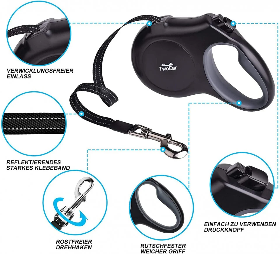 Lesa Retractabila pentru Caini – 5m, Neagra [3]