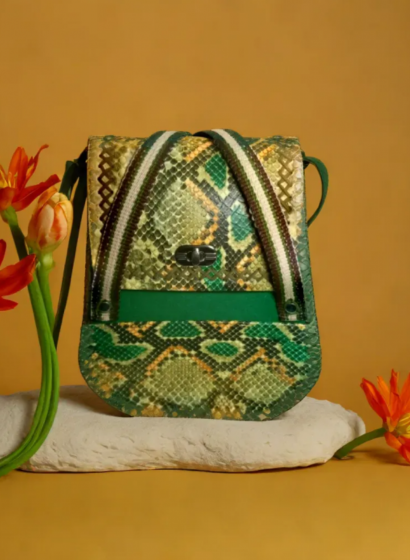 Rucsac handmade din piele ecologica snake verde, casual [2]
