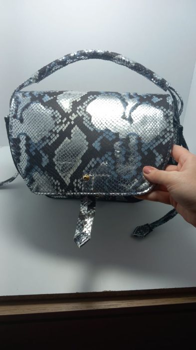 Geantă unicat snake silver-albastru handmade Atelier Edition vedere frontală – Azure Shadow Titi Valenti [6]