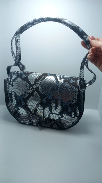 Geantă unicat snake silver-albastru handmade Atelier Edition vedere frontală – Azure Shadow Titi Valenti [5]