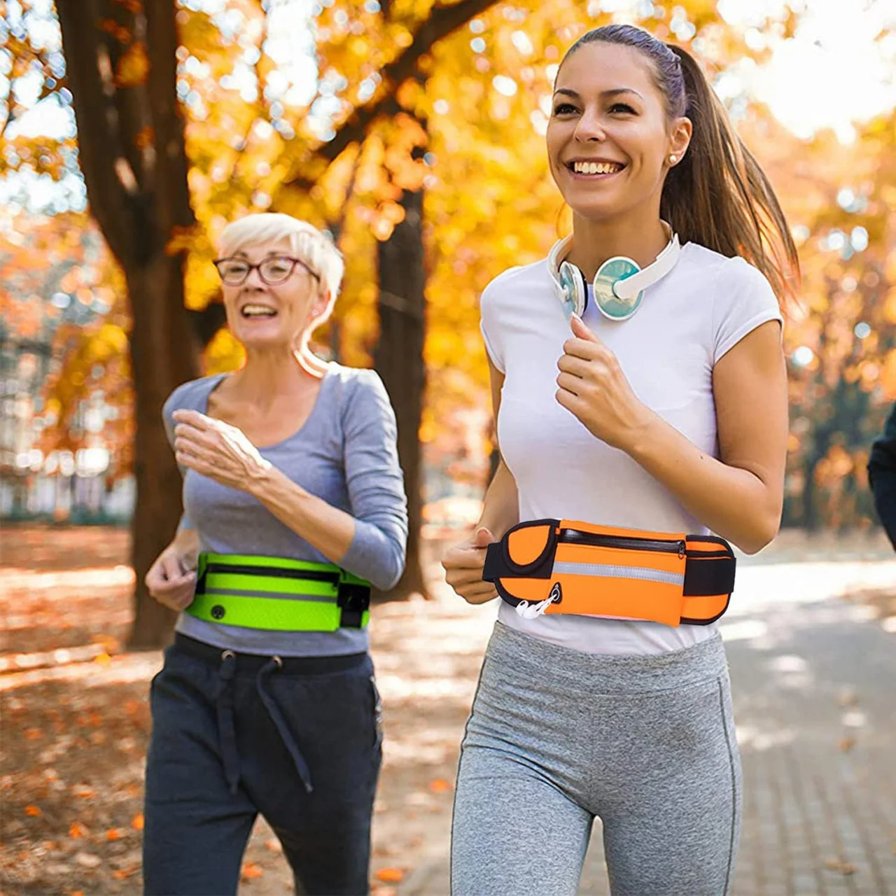 Centura drumetii cu suport telefon si casti – portocaliu/negru [2]