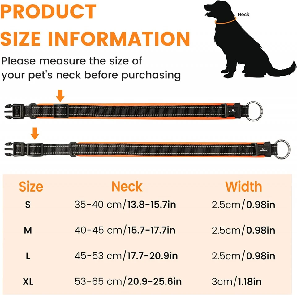 Curea reflectorizanta pentru caini, neopren, portocaliu [4]
