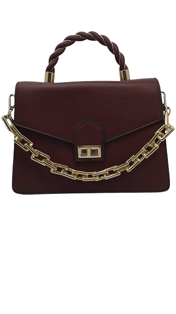 Geantă Burgundy cu Mâner Împletit și Lant Auriu [3]