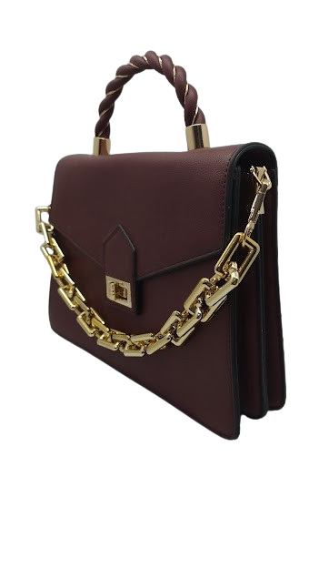 Geantă Burgundy cu Mâner Împletit și Lant Auriu [5]