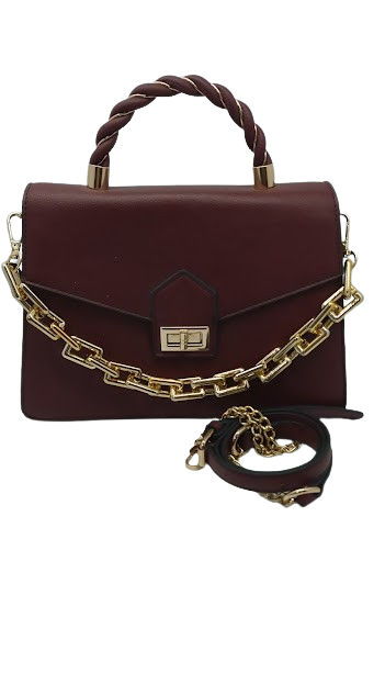 Geantă Burgundy cu Mâner Împletit și Lant Auriu [4]
