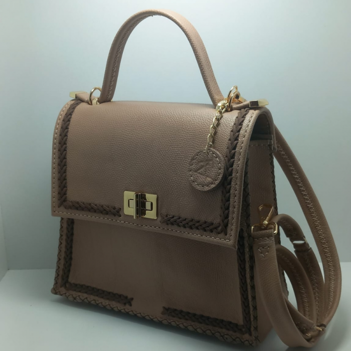 Geanta Ceyda din piele naturala Beige Choco [4]