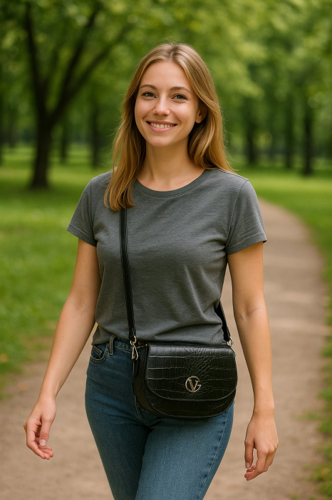 Geanta Crossbody din Piele Ecologica Negru Croco [9]