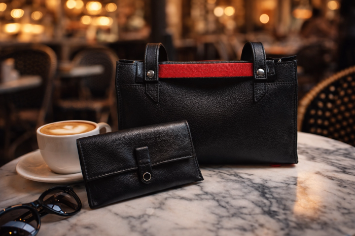 Geanta Dama Gloria Black, piele naturala si portfard [6]