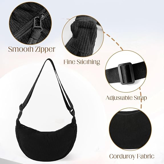 Geanta Half Moon Crossbody Valeria, Spatioasa si Usoara, Din Catifea Reiata [4]