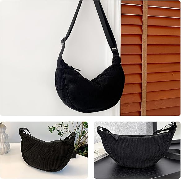 Geanta Half Moon Crossbody Valeria, Spatioasa si Usoara, Din Catifea Reiata [3]