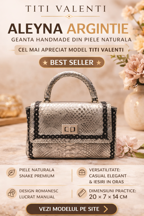 Geanta de Mana Aleyna Argintie, piele naturala [2]