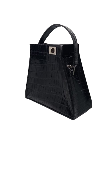 Geanta de Piele Trapez Noir Croco, negru,eleganta [5]
