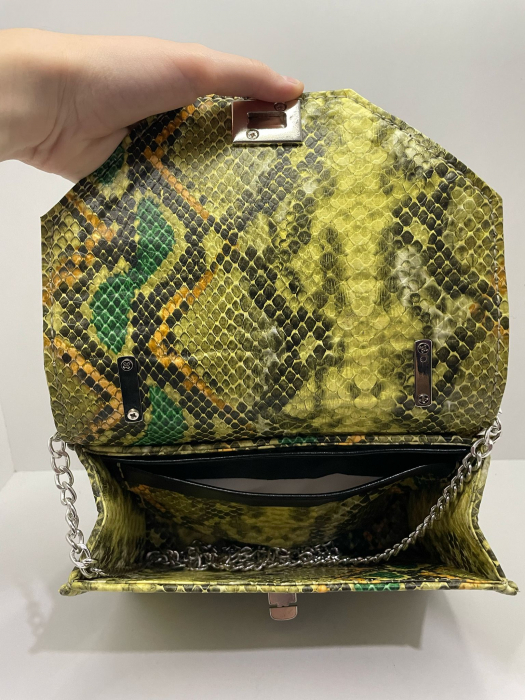 Geanta Handmade Piele ecologica Snake Verde [7]