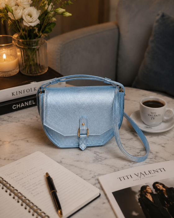 Geantă Handmade Piele Naturală Electric Blue [3]
