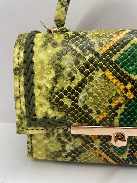 Geanta Piele Ecologica Elif Serpentine Verde [8]