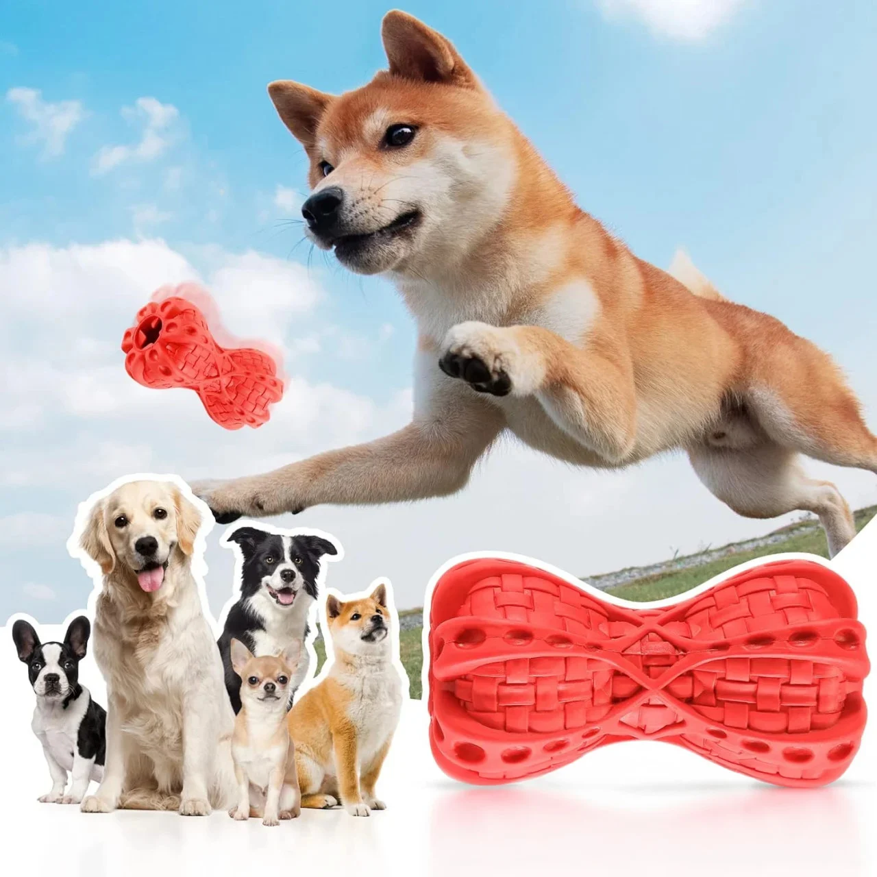 Jucarie de Mestecat Rezistenta pentru Caini – Cauciuc Rosu [4]