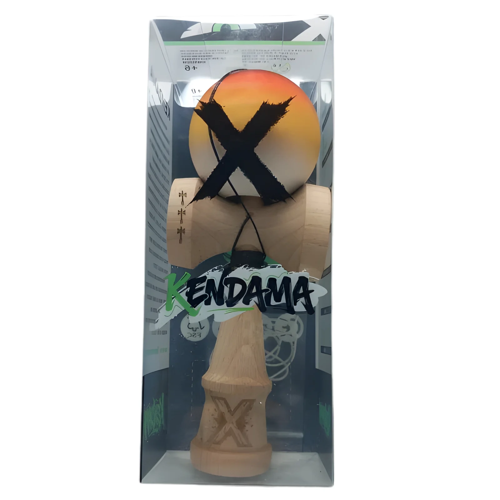 Kendama X Balance Hole Flippy 18 cm , Verde -Rosu si dungi negre [3]