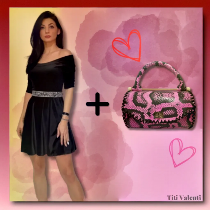 Set Rochie Laura și Geantă Roz Serpentine [2]