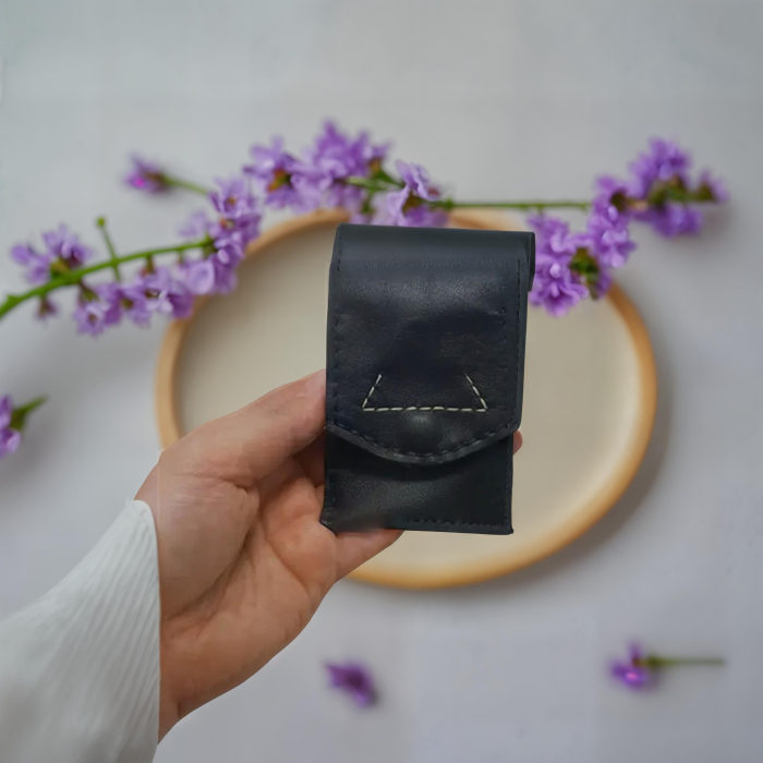 Portcard cu 3 locuri, handmade, piele naturala alb-negru [1]