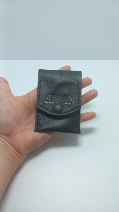 Portcard cu 3 locuri, handmade, piele naturala alb-negru [3]