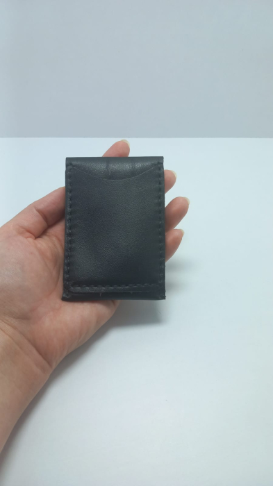 Portcard cu 3 locuri, handmade, piele naturala alb-negru [6]