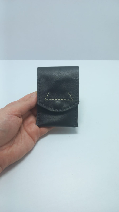 Portcard cu 3 locuri, handmade, piele naturala alb-negru [4]