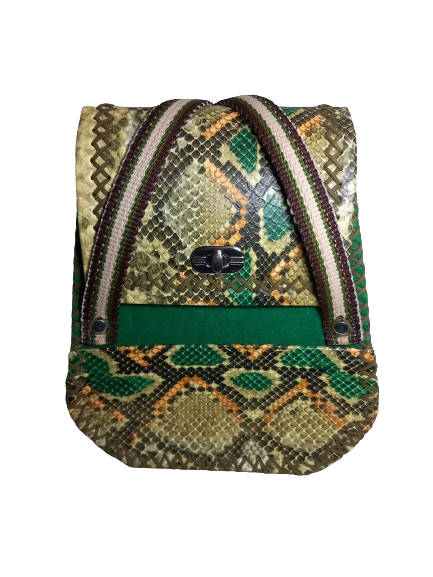 Rucsac handmade din piele ecologica snake verde, casual [1]