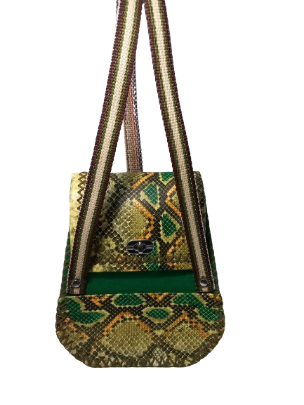 Rucsac handmade din piele ecologica snake verde, casual [6]
