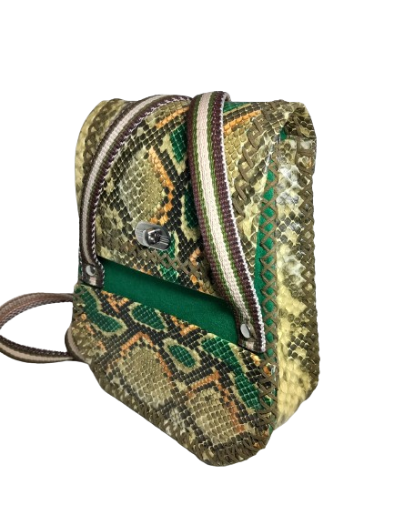 Rucsac handmade din piele ecologica snake verde, casual [4]