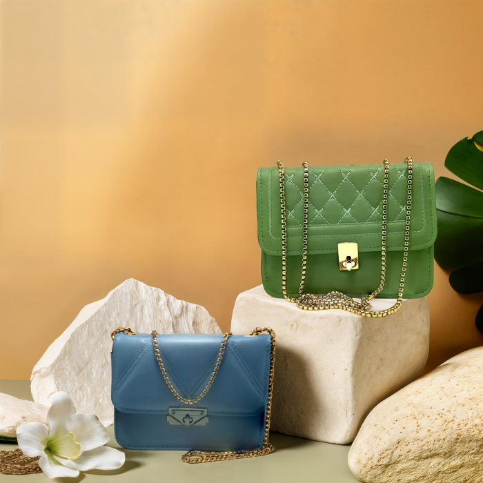 Set 2 genti Printre Flori ,verde salvie si albastru gri [2]
