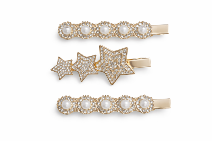 Set 3 Clame de Par, Model Stea si Model Rotund, Culoare Gold [2]