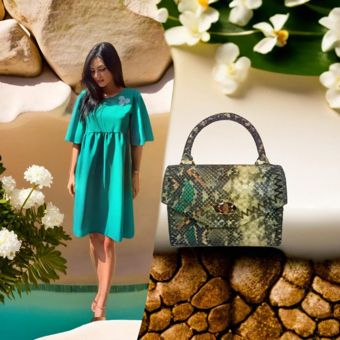 Set Eleganta Cary Rochie si Geanta Snake Verde [4]